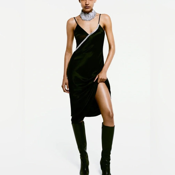 ZARA SATIN EFFECT RHINESTONE DRESS - Picture 6 of 15